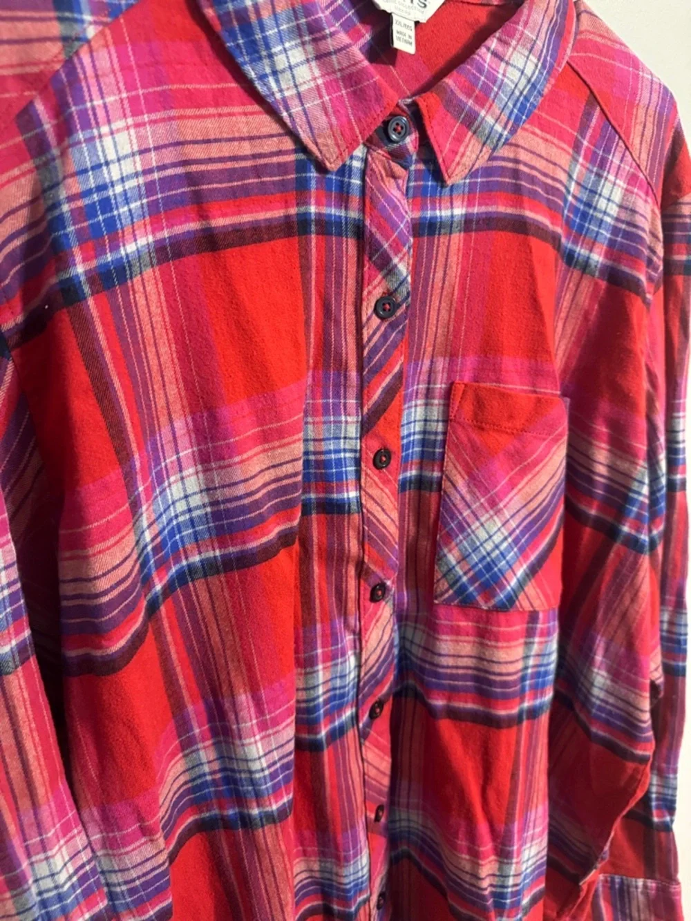 Orvis Red and Blue Plaid Flannel Button-Down Shirt Women's 2XL